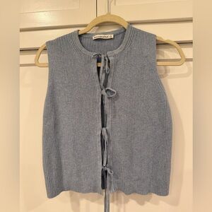 Abercrombie & Fitch Dusty Blue Ribbed Tie-Front Vest